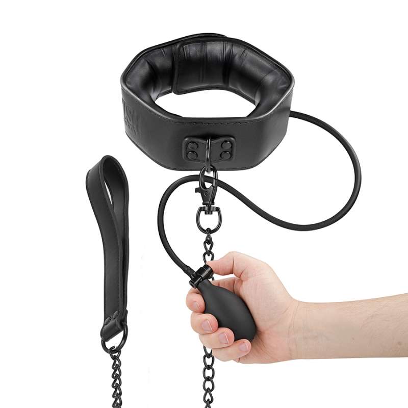 FETISH SUBMISSIVE BONDAGE - INFLATABLE STRANGLING COLLAR WITH CHAIN FETISH SUBMISSIVE BONDAGE - INFLATABLE STRANGLING COLLAR WITH CHAIN