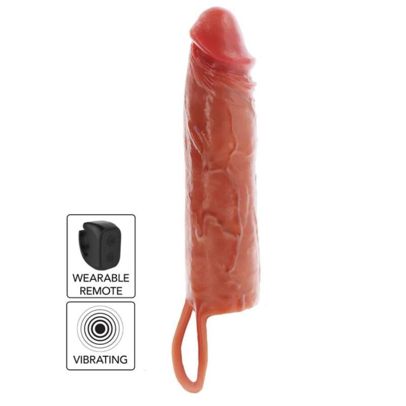 GET REAL - HYDRATED SKIN SILICONE VIBRATING PENIS SLEEVE CARAMEL 20 CM