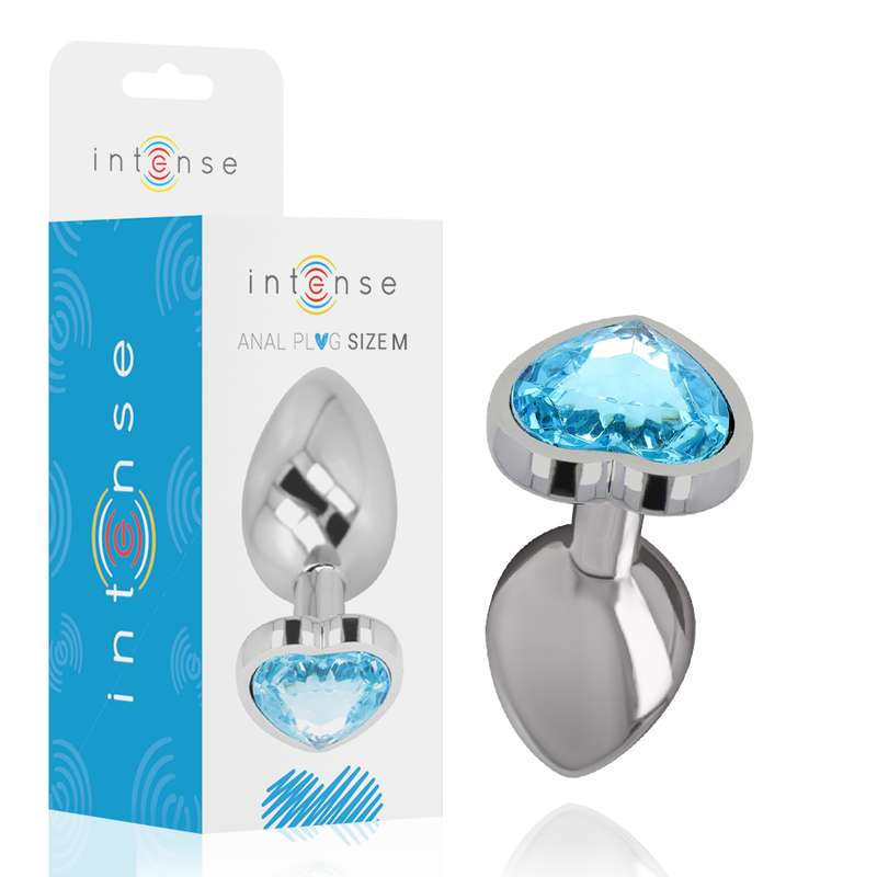 INTENSE - ALUMINUM METAL ANAL PLUG BLUE HEART SIZE M INTENSE - ALUMINUM METAL ANAL PLUG BLUE HEART SIZE M