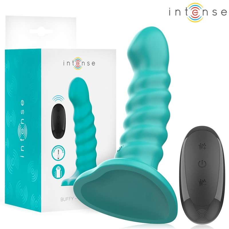 INTENSE - BUFFY VIBRATOR SIZE S SPIRAL DESIGN 10 VIBRATIONS BLUE REMOTE CONTROL
