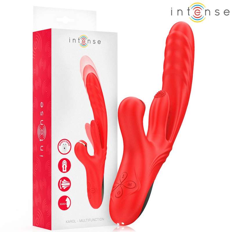 INTENSE - Karol monitoimi vibraattori Thrust ja Stimulation ja stimuloiva Waves punainen