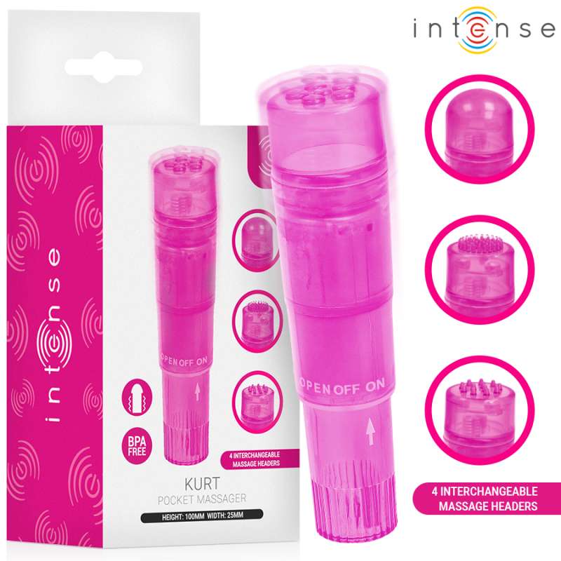 INTENSE - KURT MINI MASSAGER WITH 4 INTERCHANGEABLE HEADS PINK