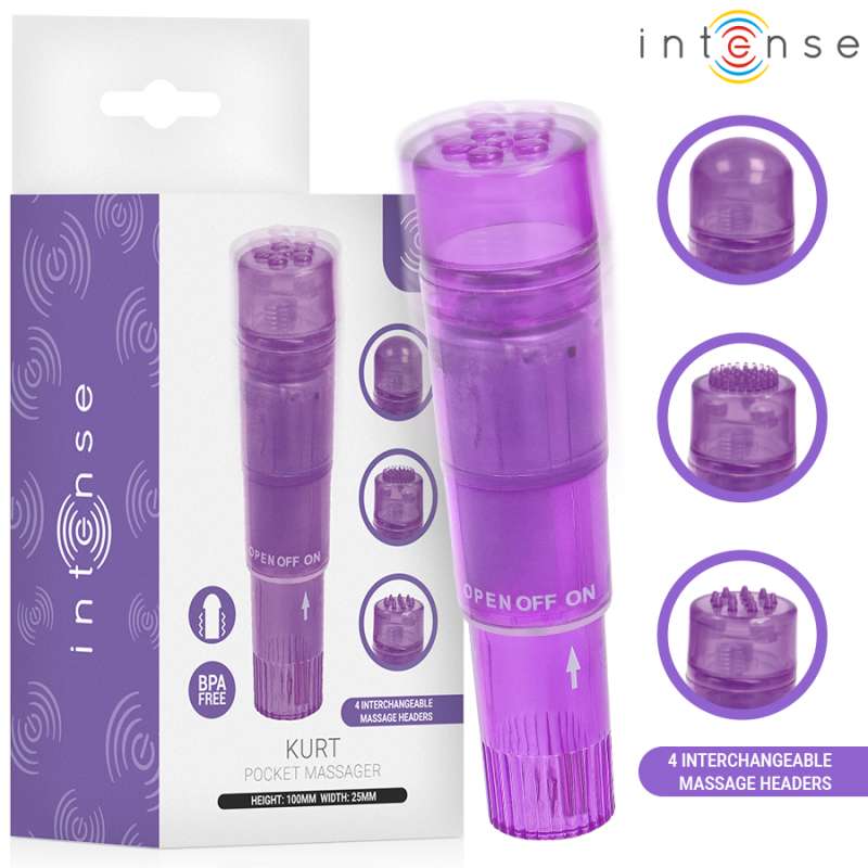 INTENSE - KURT MINI MASSAGER WITH 4 INTERCHANGEABLE HEADS PURPLE INTENSE - KURT MINI MASSAGER WITH 4 INTERCHANGEABLE HEADS PURPLE
