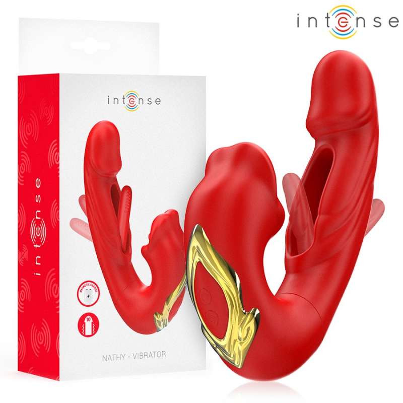 INTENSE - NATHY DOUBLE VIBRATOR WITH MULTIFUNCTION STIMULATING MOUTH RED INTENSE - NATHY DOUBLE VIBRATOR WITH MULTIFUNCTION STIMULATING MOUTH RED