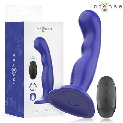 INTENSE - SHORTY VIBRATOR WITH SUCTION CUP BLUE REMOTE CONTROL