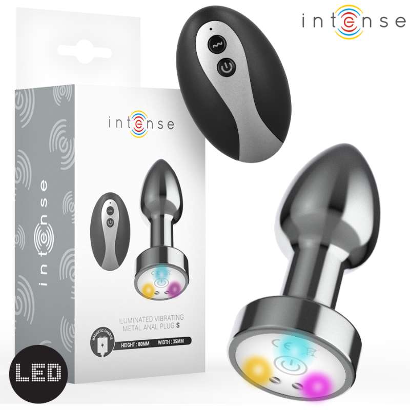 INTENSE - VIBRATING METAL ANAL PLUG WITH LED LIGHTS AND REMOTE CONTROL - SIZE S