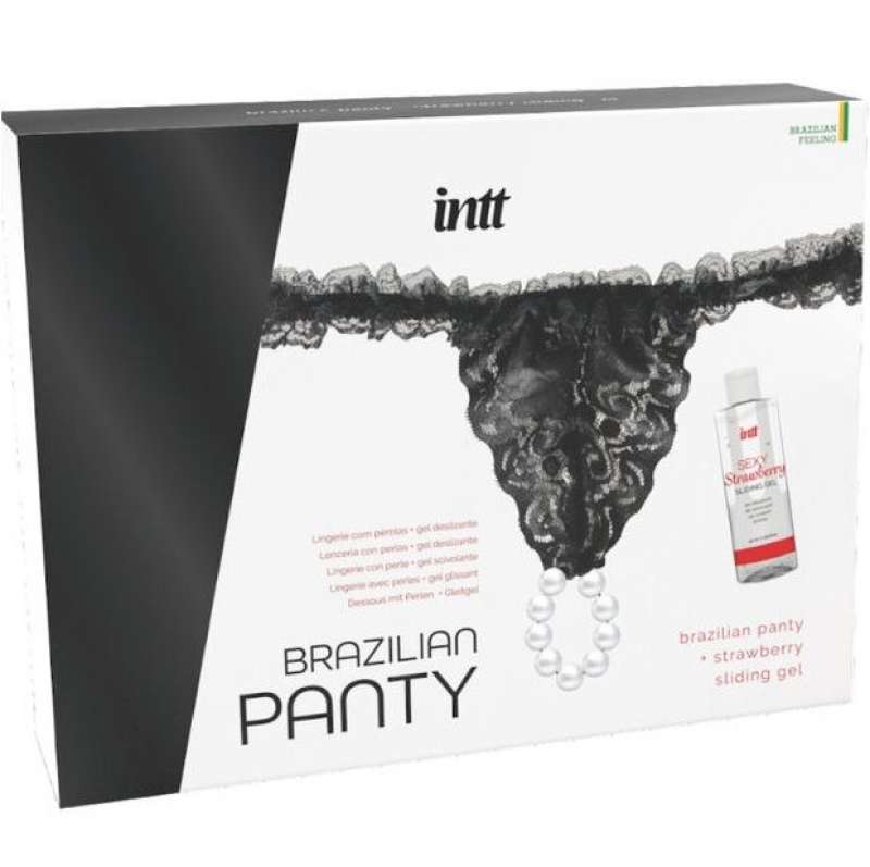 INTT RELEASES - BRAZILIAN BLACK PANTY WITH PEARLS AND LUBRICANT GEL 50 ML INTT RELEASES - BRAZILIAN BLACK PANTY WITH PEARLS AND LUBRICANT GEL 50 ML