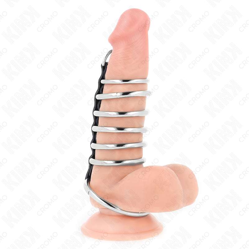 KINK - 7 METAL PENIS RINGS 3.2 CM TO 5 CM CONNECTED BY LEATHER KINK - 7 METAL PENIS RINGS 3.2 CM TO 5 CM CONNECTED BY LEATHER