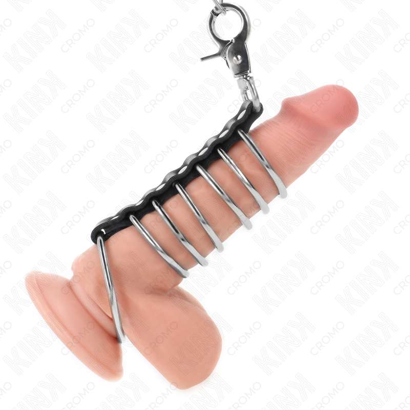 KINK - 7 METAL PENIS RINGS 3.8 CM TO 5 CM CONNECTED WITH LEATHER AND METAL CHAIN 100 CM KINK - 7 METAL PENIS RINGS 3.8 CM TO 5 CM CONNECTED WITH LEATHER AND METAL CHAIN 100 CM
