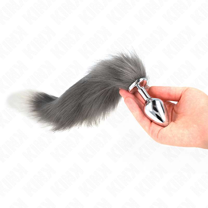 KINK - ANAL PLUG SIZE M 8 X 3.5 CM WITH SYNTHETIC TAIL 40 CM GREY AND WHITE KINK - ANAL PLUG SIZE M 8 X 3.5 CM WITH SYNTHETIC TAIL 40 CM GREY AND WHITE