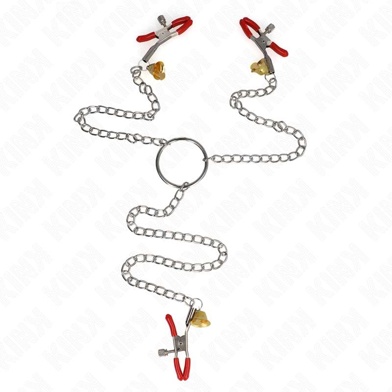 KINK - BELL TRIPLE NIPPLE AND CLIT CLAMPS RED WITH CHAIN 30 CM KINK - BELL TRIPLE NIPPLE AND CLIT CLAMPS RED WITH CHAIN 30 CM