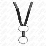 KINK - DOUBLE METAL PENIS RING 3.8 CM TO 5 CM WITH LEATHER BELT 112 CM