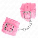 KINK - FUR LINED WRIST RESTRAINTS WITH SQUARE HOLES PINK AND PINK BELT ADJUSTABLE 17-29 CM X 6 CM
