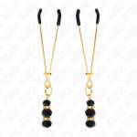 KINK - GOLD THIN NIPPLE CLAMPS WITH 3 BLACK GLASS BEADS 7 CM