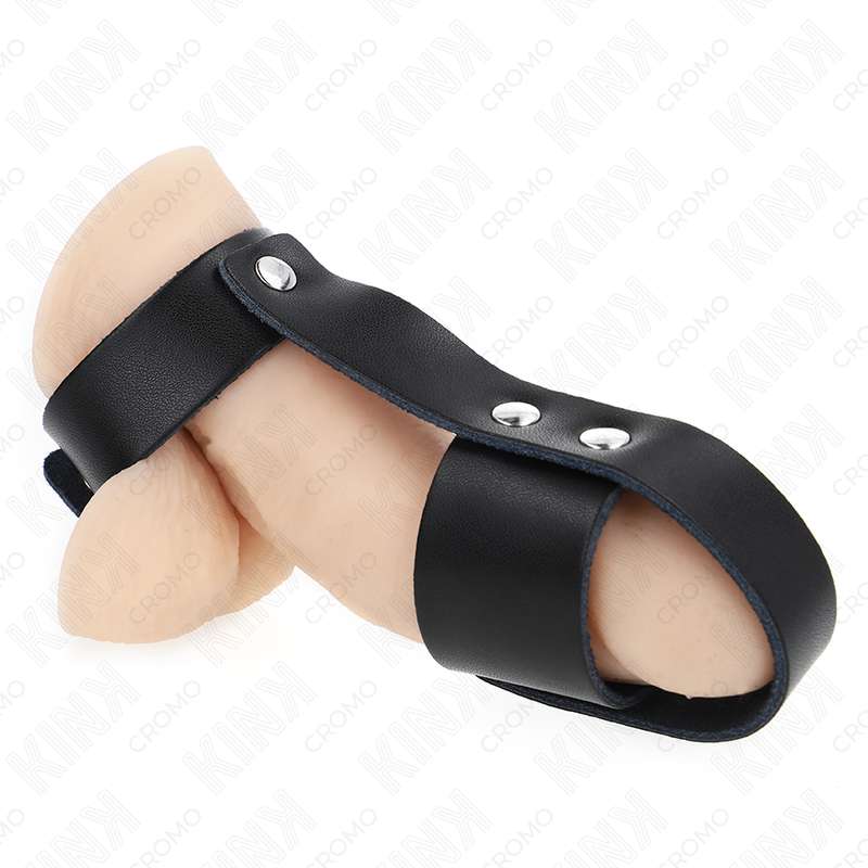 KINK - LEATHER PENIS CAGE RING WITH ADJUSTABLE BALL DIVIDER KINK - LEATHER PENIS CAGE RING WITH ADJUSTABLE BALL DIVIDER