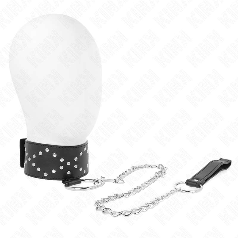 KINK - NECKLACE 65 CM WITH LEASH WITH SILVER STUDS MODEL 3 ADJUSTABLE 36-43 CM X 5 CM KINK - NECKLACE 65 CM WITH LEASH WITH SILVER STUDS MODEL 3 ADJUSTABLE 36-43 CM X 5 CM