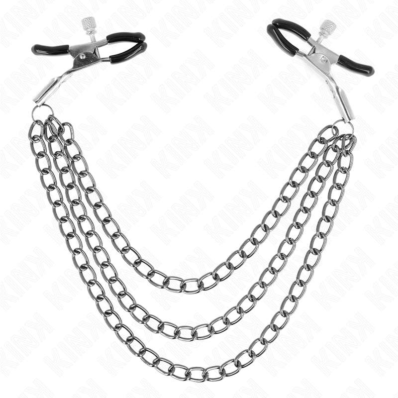 KINK - NIPPLE CLAMPS WITH 3 CHAINS BLACK 20/23/28 CM KINK - NIPPLE CLAMPS WITH 3 CHAINS BLACK 20/23/28 CM
