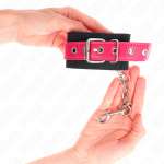 KINK - NYLON WRIST RESTRAINTS BLACK WITH LEATHERETTE BELT RASPBERRY ROSE ADJUSTABLE 19-29 CM X 5.1 CM