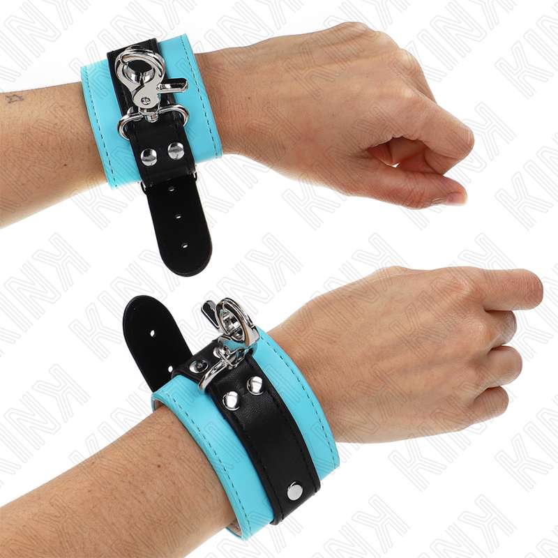 KINK - PREMIUM LOCKABLE WRIST RESTRAINTS BLACK / BLUE ADJUSTABLE 21-28 CM X 5.5 CM KINK - PREMIUM LOCKABLE WRIST RESTRAINTS BLACK / BLUE ADJUSTABLE 21-28 CM X 5.5 CM