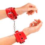 KINK - RED WRIST RESTRAINTS WITH BLACK HEART INLAY ADJUSTABLE 21-28 CM X 5.5 CM
