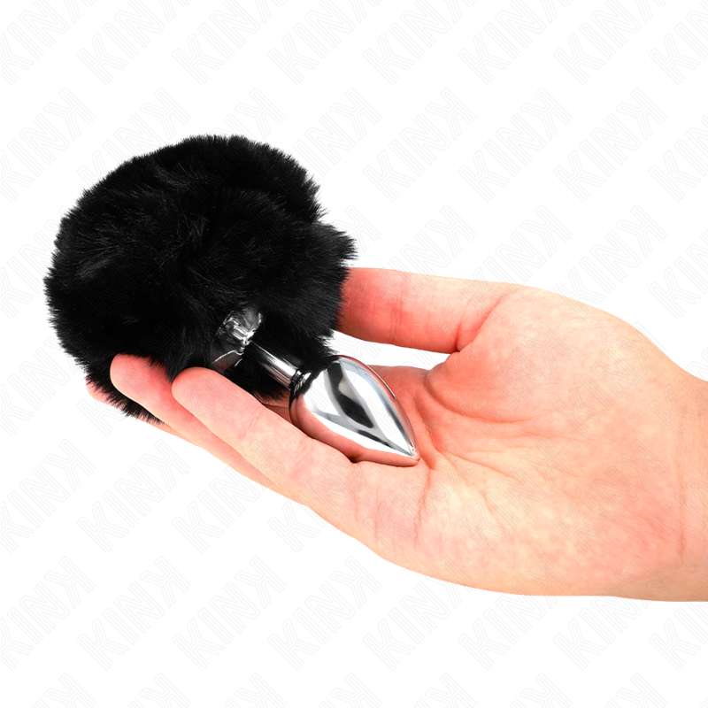 KINK - STAINLESS STEEL PLUG 7 x 3 CM WITH BLACK FAUX FUR RABBIT TAIL 8 CM KINK - STAINLESS STEEL PLUG 7 x 3 CM WITH BLACK FAUX FUR RABBIT TAIL 8 CM