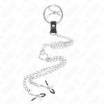 KINK - TRIPLE CHROME METAL PENIS RING 3.8 CM TO 5 CM WITH 26 CM METAL CHAIN AND NIPPLE CLAMPS MODEL 1
