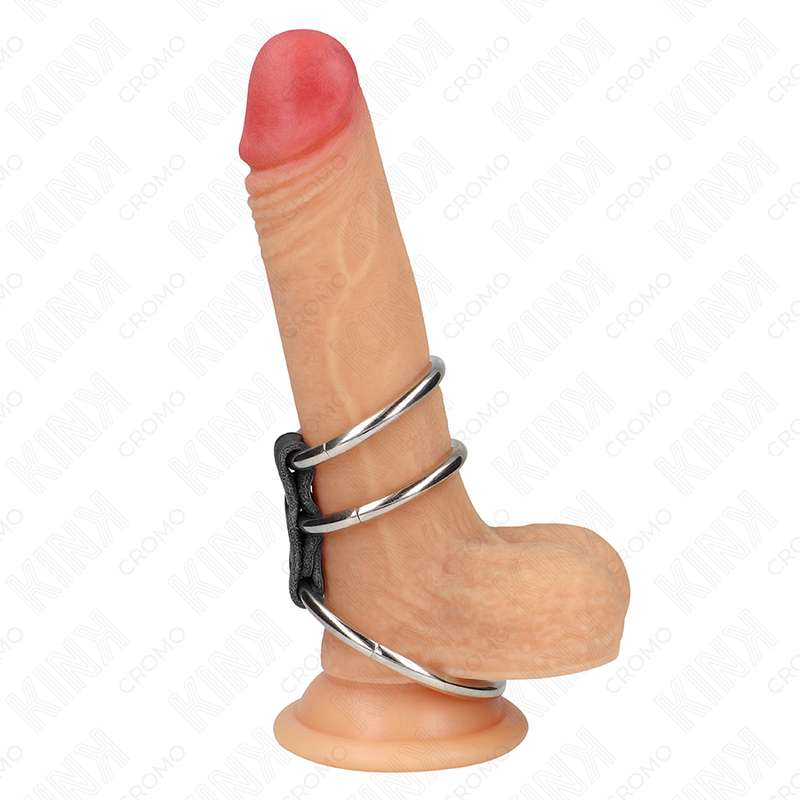 KINK - TRIPLE METAL PENIS RING 3.7 CM TO 5 CM CONNECTED WITH LEATHER KINK - TRIPLE METAL PENIS RING 3.7 CM TO 5 CM CONNECTED WITH LEATHER