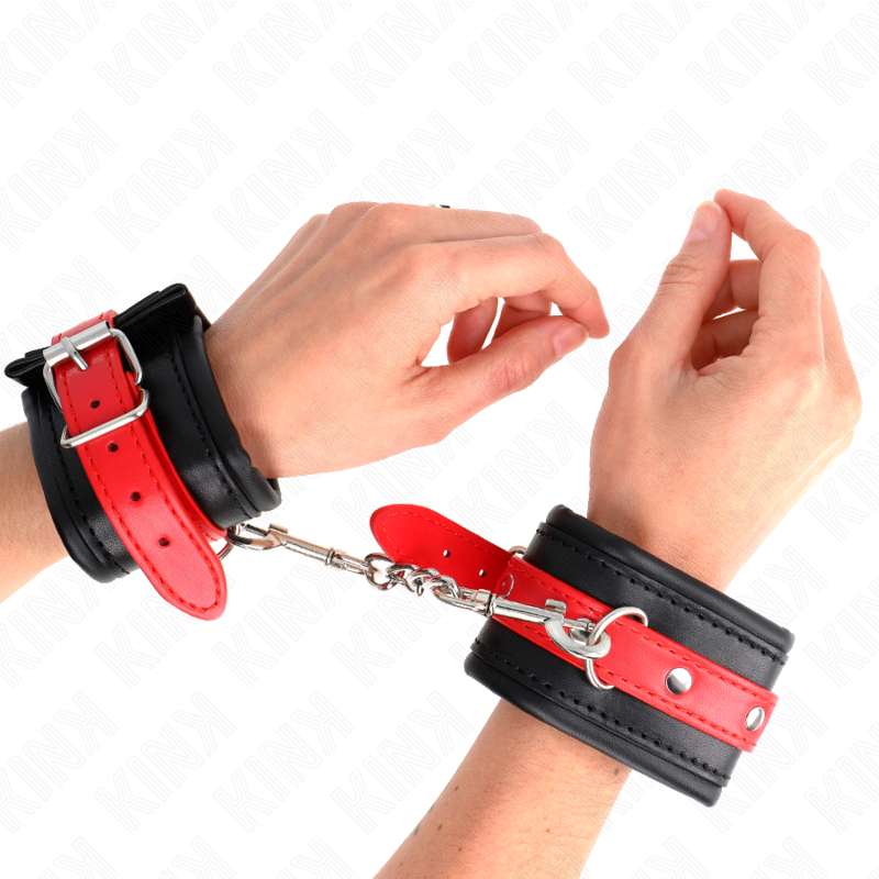 KINK - WRIST RESTRAINTS BLACK WITH RED BELT ADJUSTABLE 17-28 CM X 6 CM KINK - WRIST RESTRAINTS BLACK WITH RED BELT ADJUSTABLE 17-28 CM X 6 CM