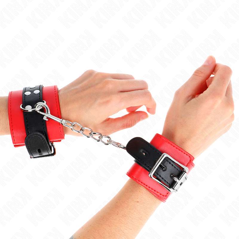 KINK - WRIST RESTRAINTS RED WITH BLACK BELT ADJUSTABLE 17-28 CM X 6 CM KINK - WRIST RESTRAINTS RED WITH BLACK BELT ADJUSTABLE 17-28 CM X 6 CM