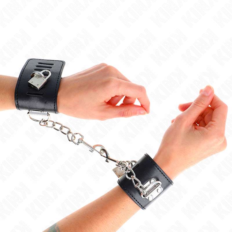 KINK - WRIST RESTRAINTS WITH PADLOCK CLOSURE BLACK ADJUSTABLE 16-23 CM X 5.5 CM KINK - WRIST RESTRAINTS WITH PADLOCK CLOSURE BLACK ADJUSTABLE 16-23 CM X 5.5 CM