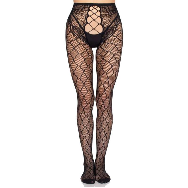 LEG AVENUE - 1966 NET TIGHTS WITH CROTCHLESS PANTY BLACK - ONE SIZE