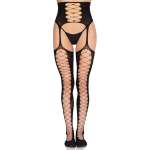 LEG AVENUE - 1968 STOCKINGS WITH ATTACHED GARTER BELT BLACK - ONE SIZE