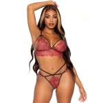 LEG AVENUE - 81623 BRA + THONG SET BURGUNDY SIZE M