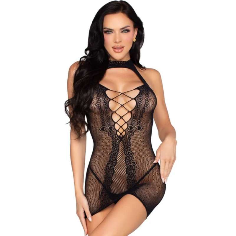 LEG AVENUE - 81675 HALTER MINI DRESS BLACK - ONE SIZE