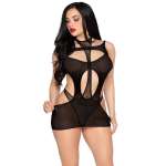 LEG AVENUE - 81680 OPAQUE MINI DRESS AND HALTER TEDDY BLACK - ONE SIZE