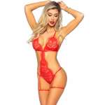 LEG AVENUE - 86123 TEDDY + GARTER ROBE SET RED SIZE M