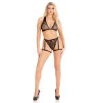 LEG AVENUE - 86148 LACE BRA TOP AND PANTY WITH GARTERS BLACK - ONE SIZE