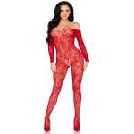 LEG AVENUE - 89366 LACE LINGERIE BODYSTOCKING RED - ONE SIZE
