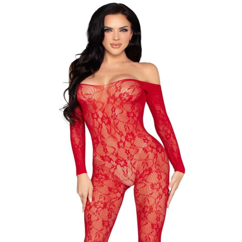 LEG AVENUE - 89366 LACE LINGERIE BODYSTOCKING RED - ONE SIZE LEG AVENUE - 89366 LACE LINGERIE BODYSTOCKING RED - ONE SIZE