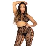 LEG AVENUE - 89372 CROP TOP & CROTCHLESS TIGHTS BLACK - ONE SIZE