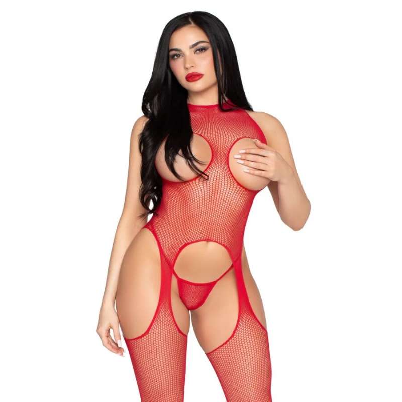 LEG AVENUE - 89374 CUPLESS BODYSTOCKING AND PANTY RED - ONE SIZE LEG AVENUE - 89374 CUPLESS BODYSTOCKING AND PANTY RED - ONE SIZE