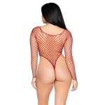 LEG AVENUE - 89377 HIGH-CUT INDUSTRIAL NET BODYSUIT RED - ONE SIZE