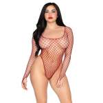 LEG AVENUE - 89377 HIGH-CUT INDUSTRIAL NET BODYSUIT RED - ONE SIZE
