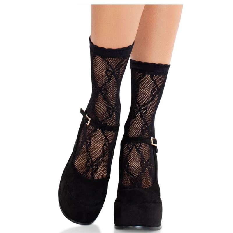 LEG AVENUE - BLACK LACE BOW LACE SOCKS LEG AVENUE - BLACK LACE BOW LACE SOCKS