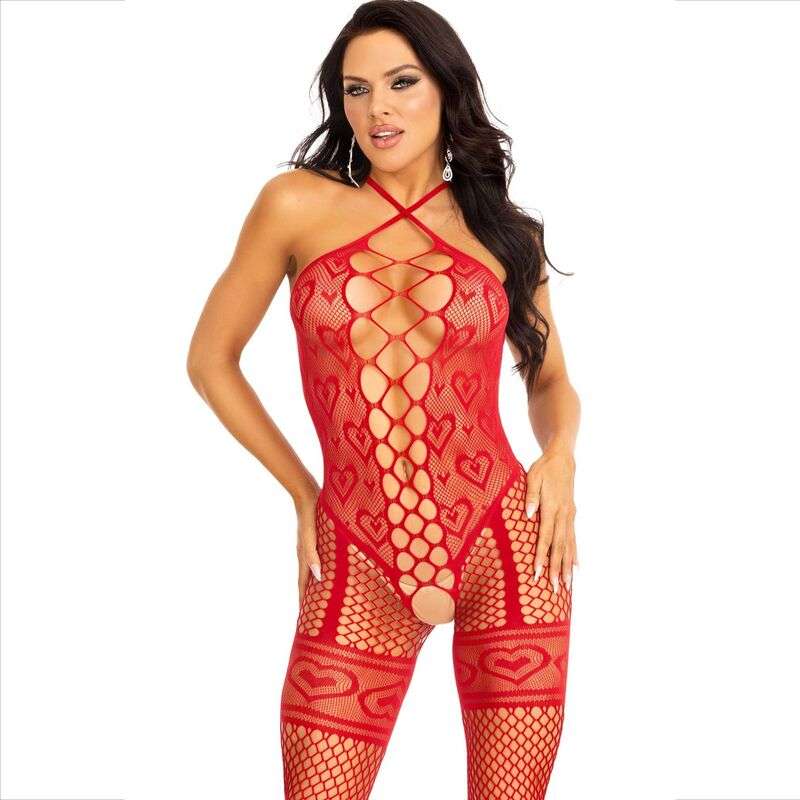 LEG AVENUE - BODYSTOCKING NECK HALTER RED HEARTS RED LEG AVENUE - BODYSTOCKING NECK HALTER RED HEARTS RED