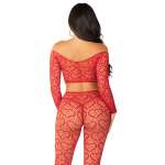 LEG AVENUE - CROP TOP + STOCKINGS RED ONE SIZE