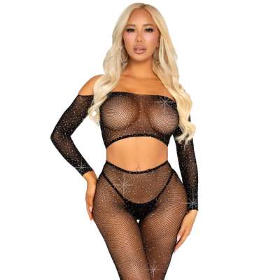 LEG AVENUE - CROP TOP AND FISHNET LEGGING WITH RHINESTONES BLACK LEG AVENUE - CROP TOP AND FISHNET LEGGING WITH RHINESTONES BLACK