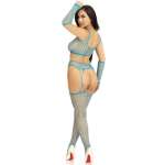 LEG AVENUE - CROP TOP STOCKINGS & GLOVES BLUE