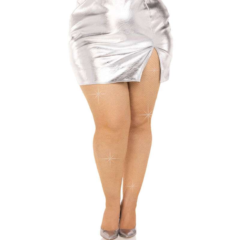 LEG AVENUE - CRYSTALIZED MESH STOCKINGS CARAMEL PLUS SIZE LEG AVENUE - CRYSTALIZED MESH STOCKINGS CARAMEL PLUS SIZE