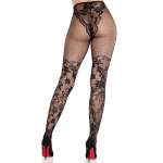 LEG AVENUE - DAHLIA LACE STOCKINGS WITH NET DETAIL BLACK